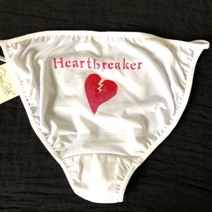 White string bikini pantie Heart Breaker red pink